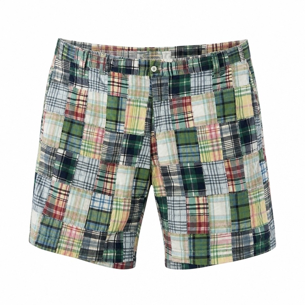 Peter Millar Mens 42 Patchwork Madras Plaid Shorts Multi Color Cotton 9 Inseam‎